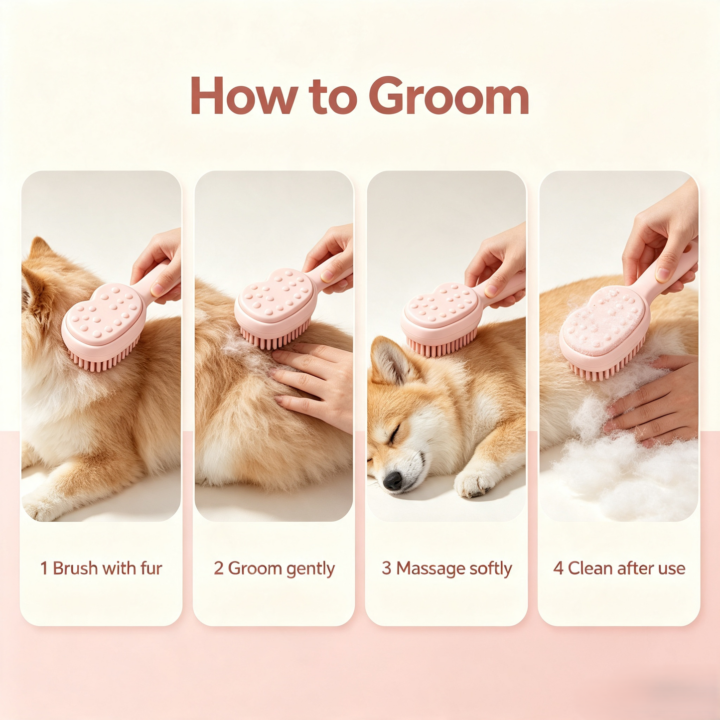 Heart-Shaped Soft Pet Grooming Massage Brush