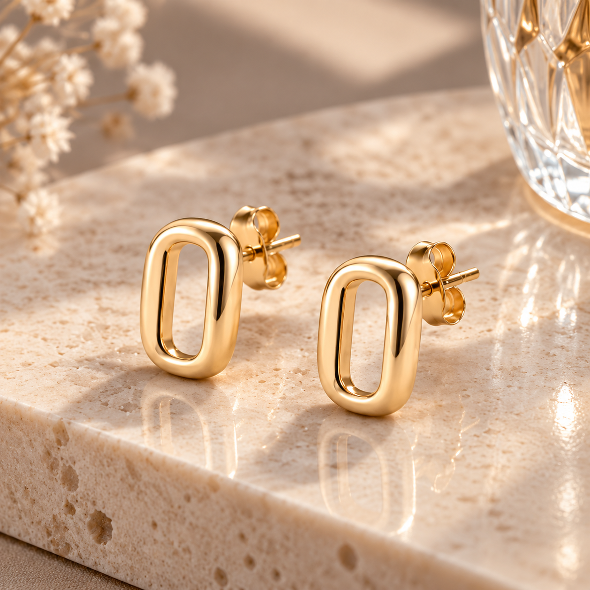 I-bestworld Minimal Oval Stud Earrings – Modern Geometric Earrings with Smooth Gold-Tone Finish