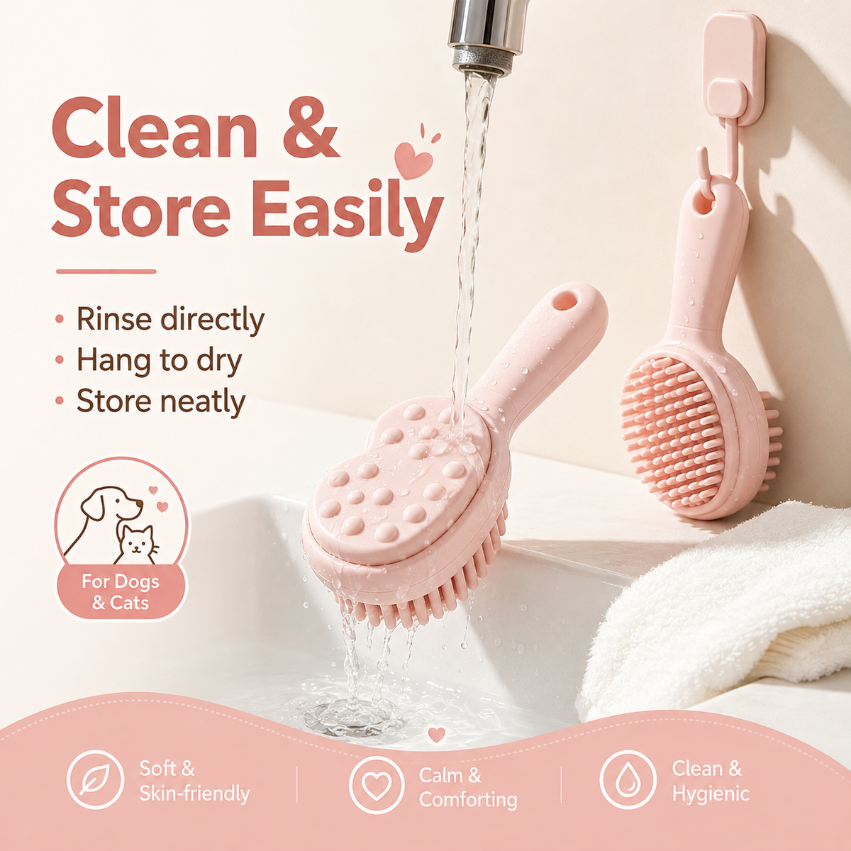 I-bestworld Heart-Shaped Soft Pet Grooming Massage Brush