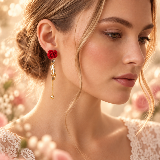 🔥TODAY ONLY — 80% OFF 🌹Romantic Rose & Gold Leaf Drop Earrings💎