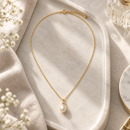 I-bestworld Gold-Tone Pearl-Look Drop Pendant Necklace – Elegant Clear Stone Accent Necklace for Everyday and Occasion Styling