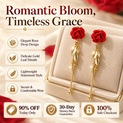 🔥TODAY ONLY — 80% OFF 🌹Romantic Rose & Gold Leaf Drop Earrings💎