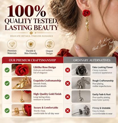 🔥TODAY ONLY — 80% OFF 🌹Romantic Rose & Gold Leaf Drop Earrings💎