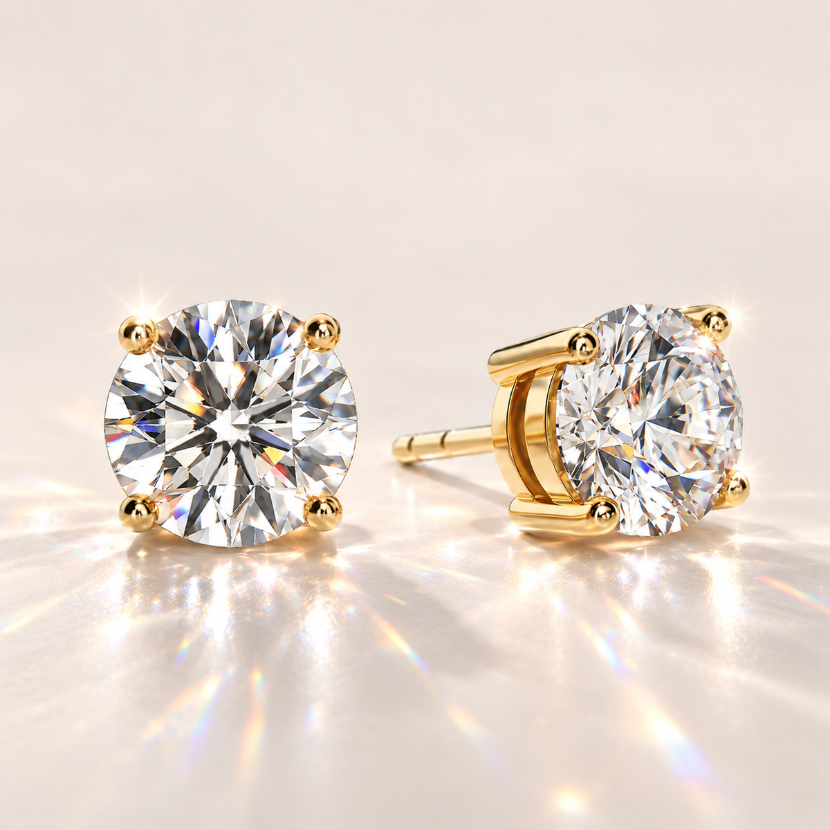 💎Diamond Stud Earrings – Secure Four-Prong Setting – Hypoallergenic Metal