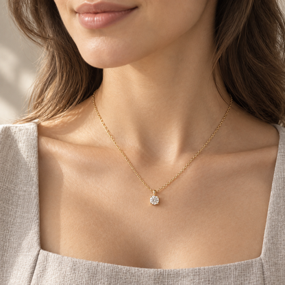I-bestworld Gold-Tone Round Clear Stone Pendant Necklace – Minimalist Solitaire-Style Necklace for Everyday and Occasion Styling