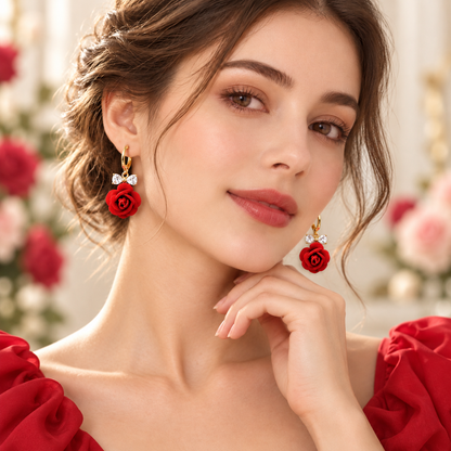 🔥TODAY ONLY — 80% OFF 🌹Romantic Rose & Gold Leaf Drop Earrings💎