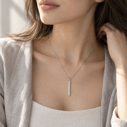 I-bestworld Silver-Tone Vertical Bar Pendant Necklace – Minimalist Geometric Necklace for Everyday Styling