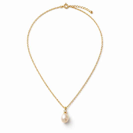 I-bestworld Gold-Tone Pearl-Look Drop Pendant Necklace – Elegant Clear Stone Accent Necklace for Everyday and Occasion Styling