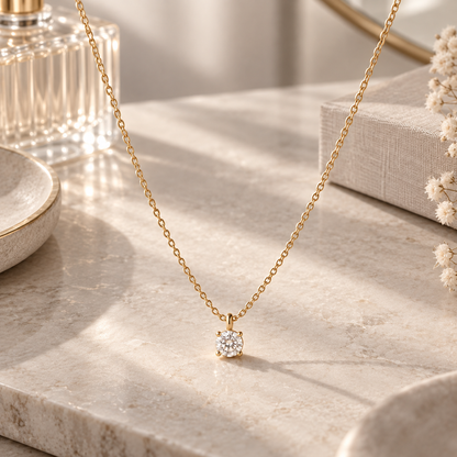 I-bestworld Gold-Tone Round Clear Stone Pendant Necklace – Minimalist Solitaire-Style Necklace for Everyday and Occasion Styling