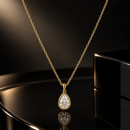 I-bestworld Gold-Tone Teardrop Clear Stone Pendant Necklace – Elegant Minimalist Necklace for Everyday and Occasion Styling