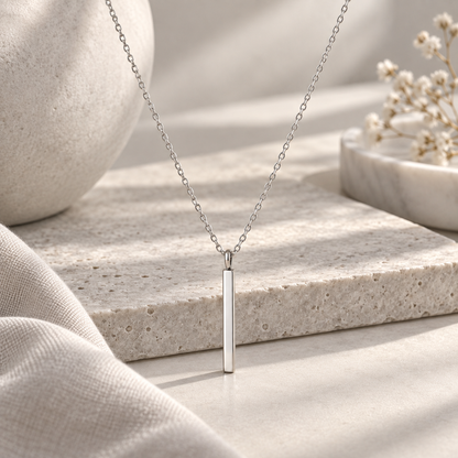 I-bestworld Silver-Tone Vertical Bar Pendant Necklace – Minimalist Geometric Necklace for Everyday Styling