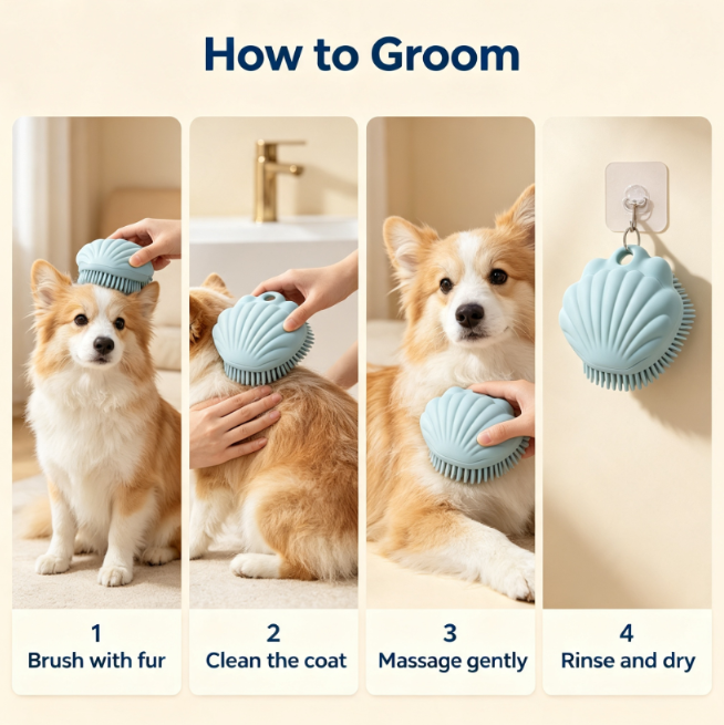Seashell Silicone Pet Shower Grooming Brush