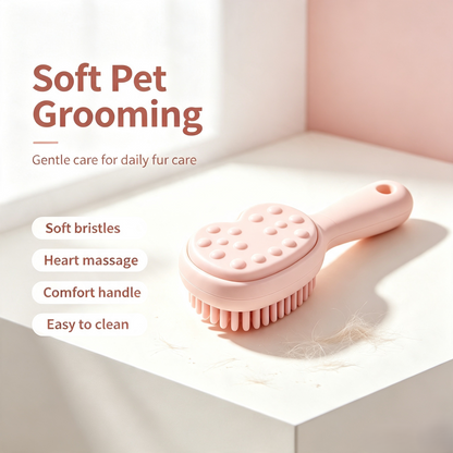 Heart-Shaped Soft Pet Grooming Massage Brush