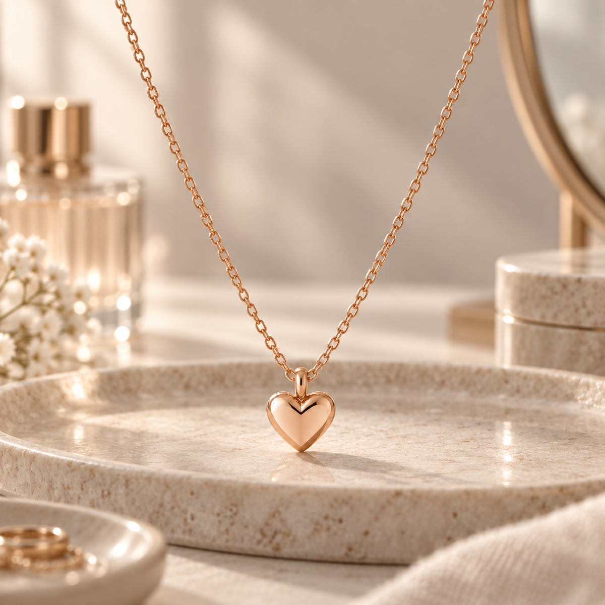 I-bestworld Rose-Gold-Tone Heart Pendant Necklace – Minimalist Polished Heart Necklace for Everyday Styling