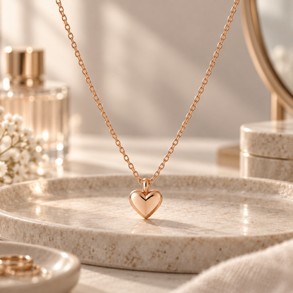 I-bestworld Rose-Gold-Tone Heart Pendant Necklace – Minimalist Polished Heart Necklace for Everyday Styling