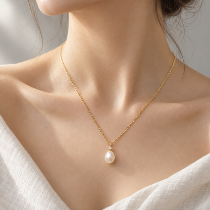 I-bestworld Gold-Tone Pearl-Look Drop Pendant Necklace – Elegant Clear Stone Accent Necklace for Everyday and Occasion Styling