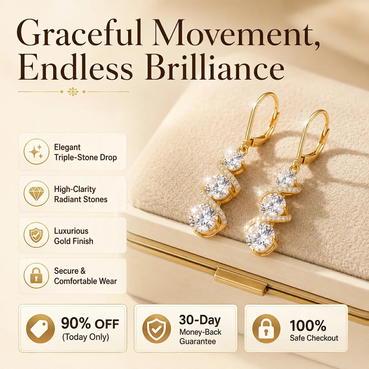 💎💎Triple-Stone Spiral Moissanite Drop Earrings🔥TODAY ONLY — 80% OFF