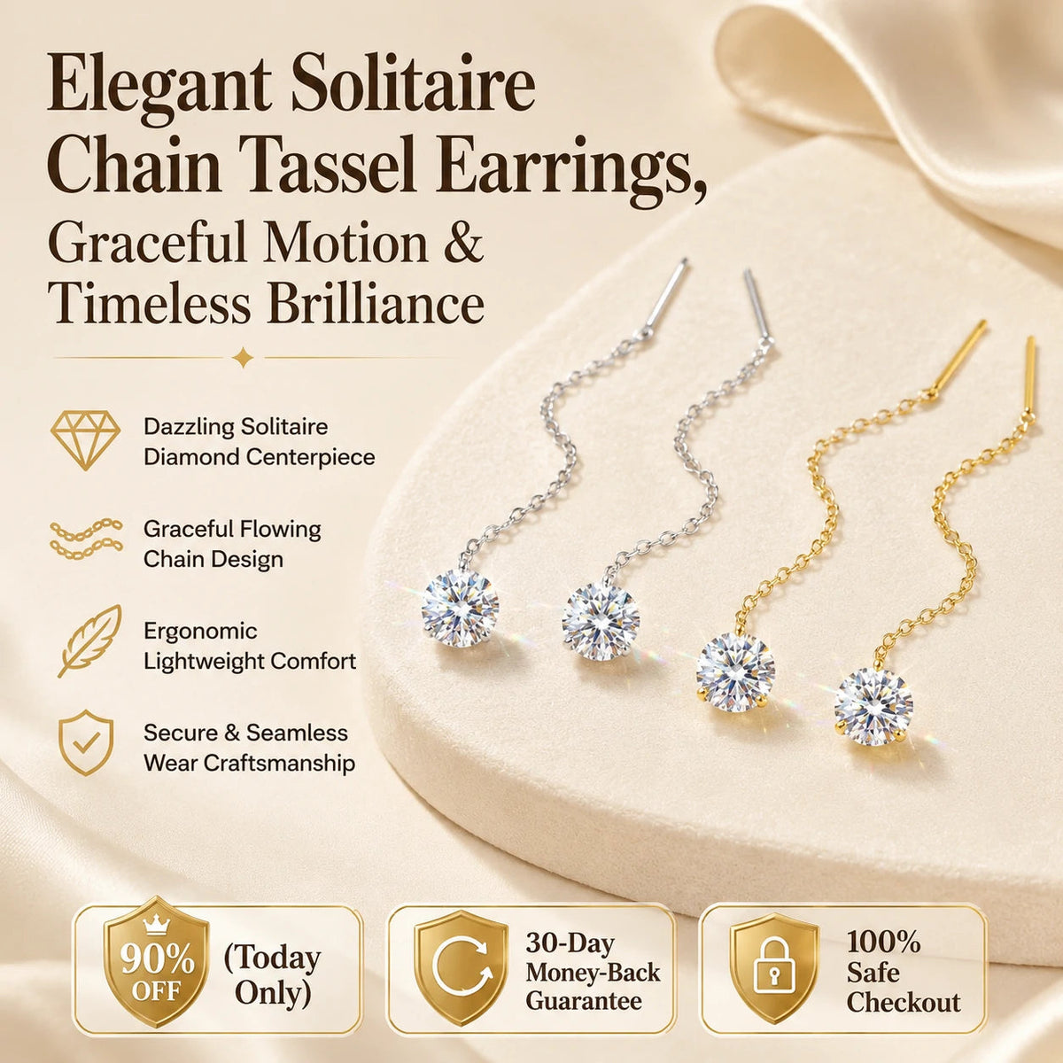 Elegant Solitaire Chain Tassel Threader Earrings