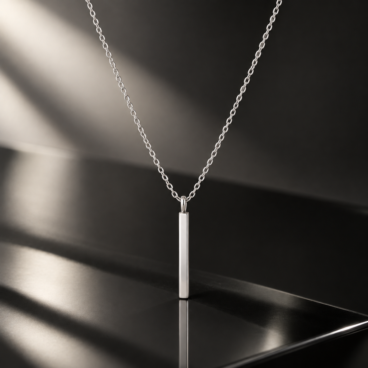 I-bestworld Silver-Tone Vertical Bar Pendant Necklace – Minimalist Geometric Necklace for Everyday Styling