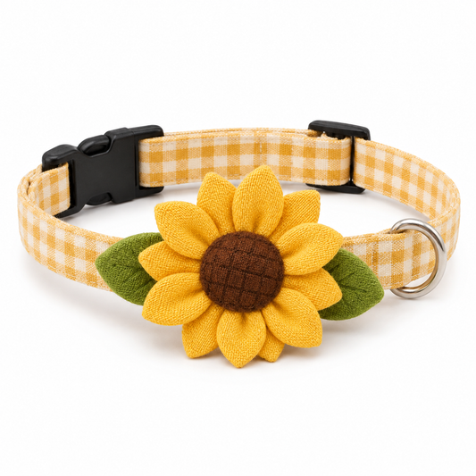 I-bestworld Sunflower Plaid Pet Collar – Adjustable Floral Collar for Cats & Dogs