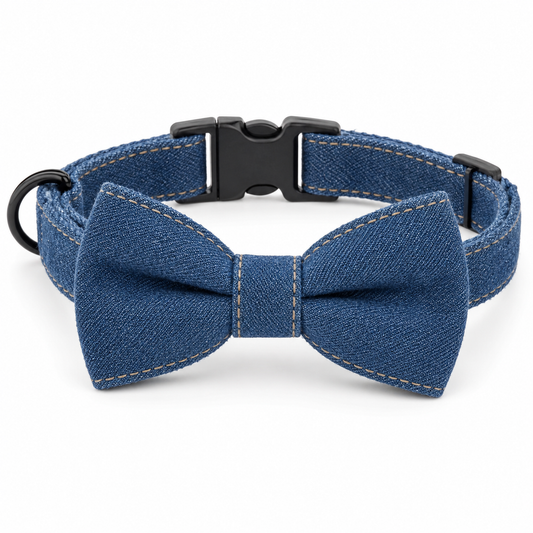 I-bestworld Denim Bow Tie Pet Collar – Adjustable Blue Collar for Cats & Dogs