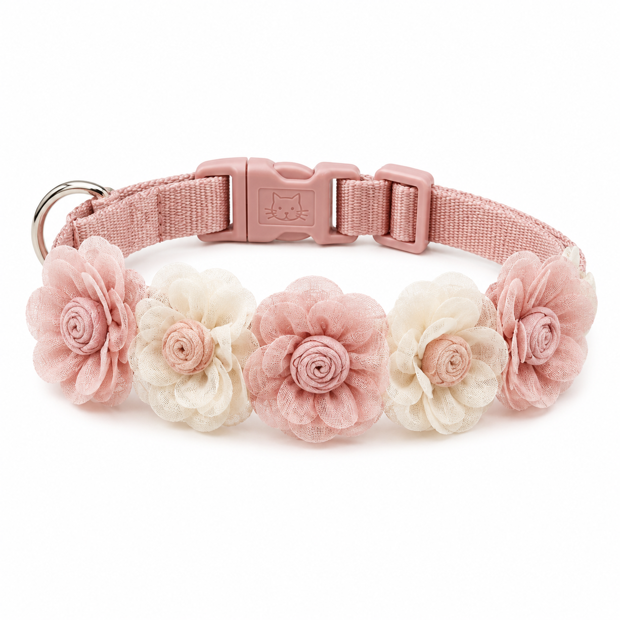 I-bestworld Blush Floral Pet Collar – Adjustable Pink Fabric Flower Collar for Cats & Dogs