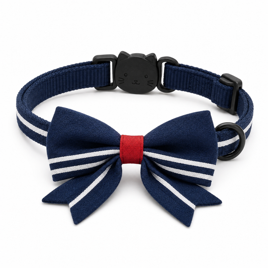 I-bestworld Nautical Bow Pet Collar – Adjustable Navy Decorative Collar for Cats and Small Pets