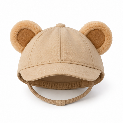 I-bestworld Bear Ear Pet Cap – Cute Beige Adjustable Hat for Cats and Small Dogs