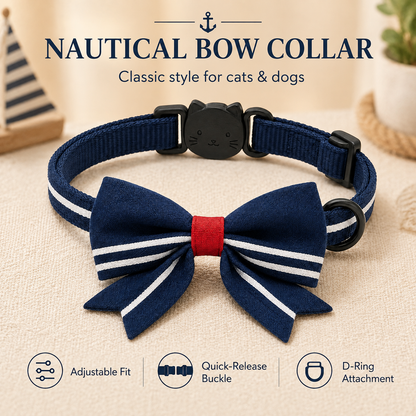 I-bestworld Nautical Bow Pet Collar – Adjustable Navy Decorative Collar for Cats and Small Pets