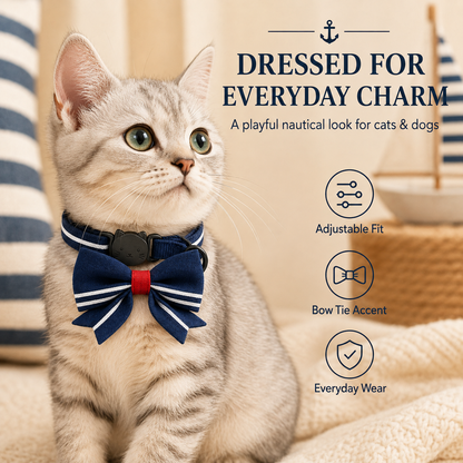 I-bestworld Nautical Bow Pet Collar – Adjustable Navy Decorative Collar for Cats and Small Pets