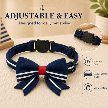 I-bestworld Nautical Bow Pet Collar – Adjustable Navy Decorative Collar for Cats and Small Pets