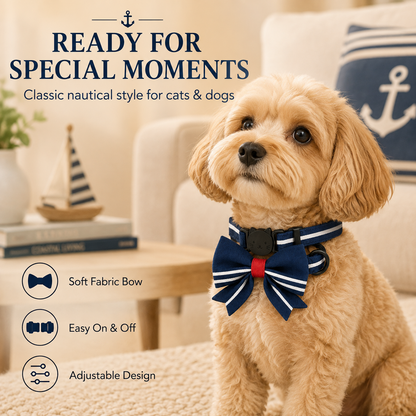 I-bestworld Nautical Bow Pet Collar – Adjustable Navy Decorative Collar for Cats and Small Pets