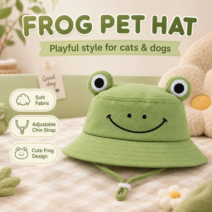 I-bestworld Frog Face Bucket Pet Hat – Green Adjustable Costume Hat for Cats & Dogs