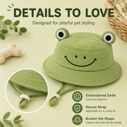 I-bestworld Frog Face Bucket Pet Hat – Green Adjustable Costume Hat for Cats & Dogs
