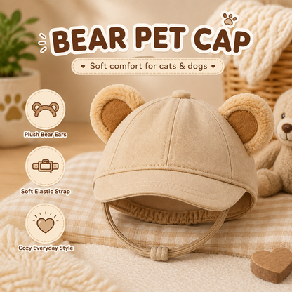 I-bestworld Bear Ear Pet Cap – Cute Beige Adjustable Hat for Cats and Small Dogs