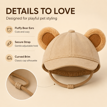 I-bestworld Bear Ear Pet Cap – Cute Beige Adjustable Hat for Cats and Small Dogs