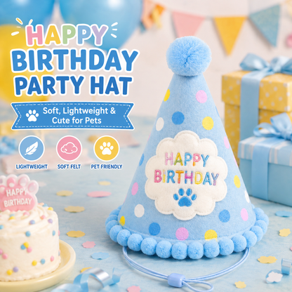 I-bestworld Happy Birthday Pet Party Hat – Blue Adjustable Celebration Hat for Cats & Dogs
