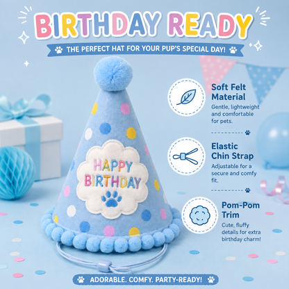 I-bestworld Happy Birthday Pet Party Hat – Blue Adjustable Celebration Hat for Cats & Dogs