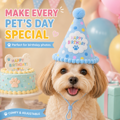 I-bestworld Happy Birthday Pet Party Hat – Blue Adjustable Celebration Hat for Cats & Dogs