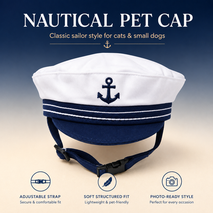 I-bestworld Nautical Sailor Pet Cap – Adjustable Navy & White Captain Hat for Cats & Small Dogs