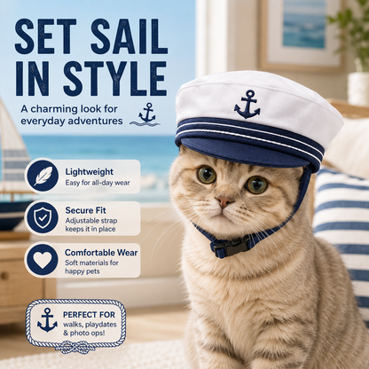 I-bestworld Nautical Sailor Pet Cap – Adjustable Navy & White Captain Hat for Cats & Small Dogs