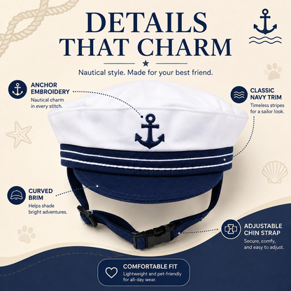 I-bestworld Nautical Sailor Pet Cap – Adjustable Navy & White Captain Hat for Cats & Small Dogs
