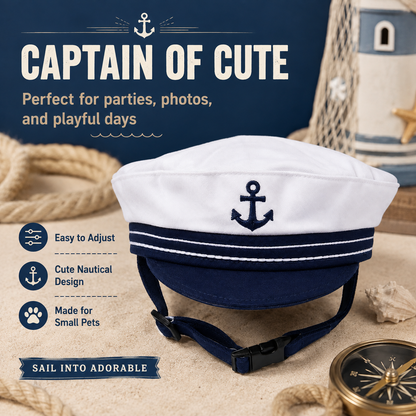 I-bestworld Nautical Sailor Pet Cap – Adjustable Navy & White Captain Hat for Cats & Small Dogs