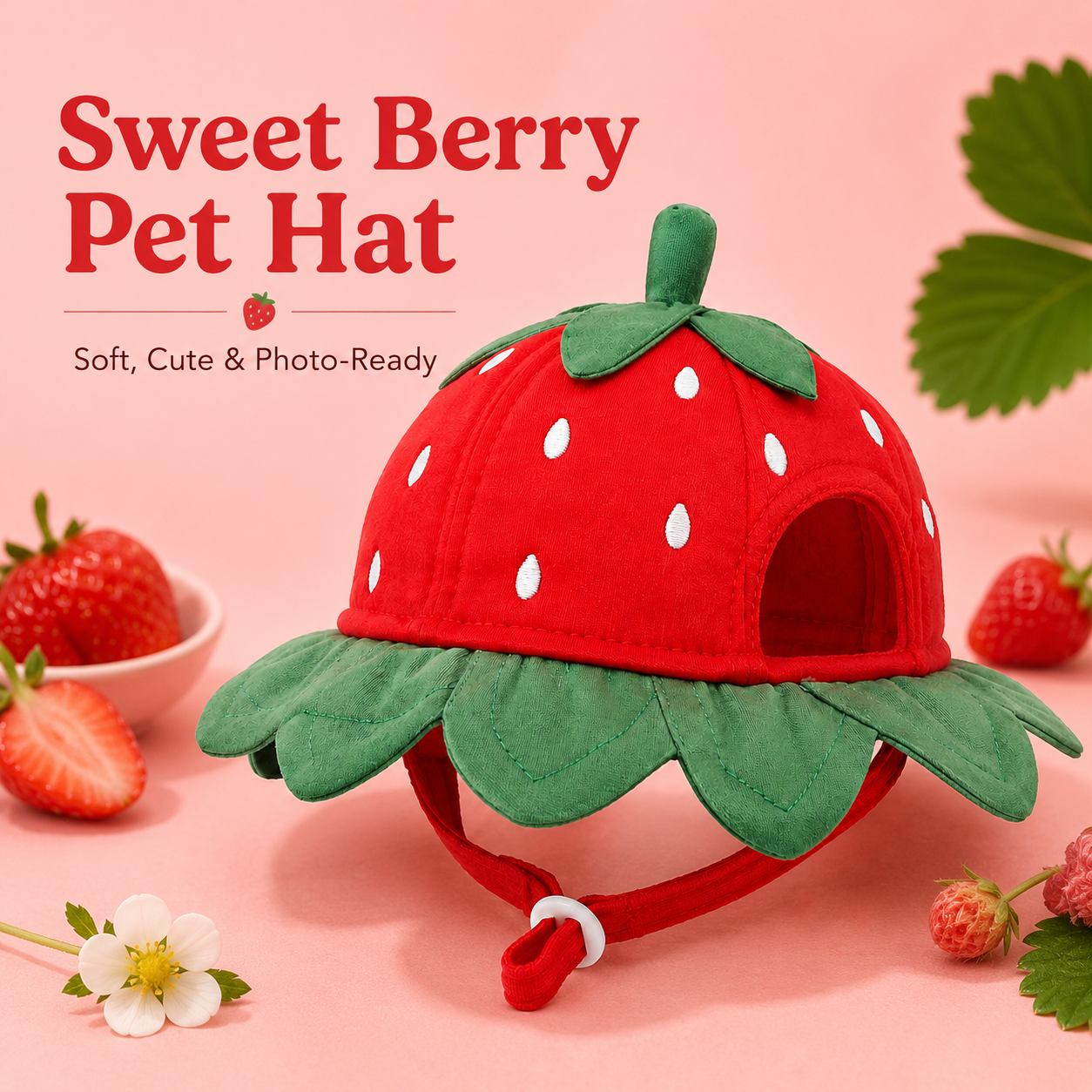 I-bestworld Strawberry Pet Hat – Adjustable Fruit-Inspired Decorative Hat for Cats & Small Dogs