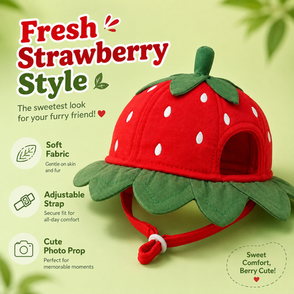 I-bestworld Strawberry Pet Hat – Adjustable Fruit-Inspired Decorative Hat for Cats & Small Dogs