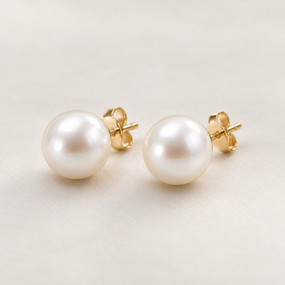 I-bestworld Classic Pearl Stud Earrings – Elegant Round Pearl Earrings with Gold-Tone Setting