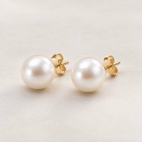 I-bestworld Classic Pearl Stud Earrings – Elegant Round Pearl Earrings with Gold-Tone Setting