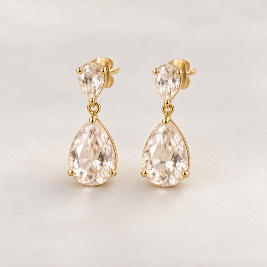 I-bestworld Pear Drop Crystal Earrings – Elegant Teardrop Earrings with Gold-Tone Setting