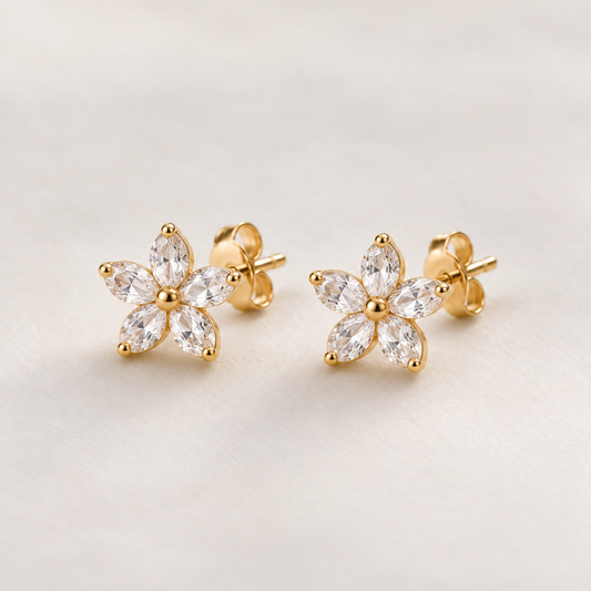 I-bestworld Crystal Flower Stud Earrings – Elegant Floral Earrings with Gold-Tone Setting