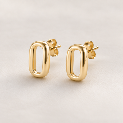 I-bestworld Minimal Oval Stud Earrings – Modern Geometric Earrings with Smooth Gold-Tone Finish